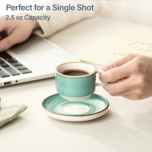 ONEMORE 2.5 Oz Espresso Cups Set of 4, Stackable Porcelain Coffee Cups