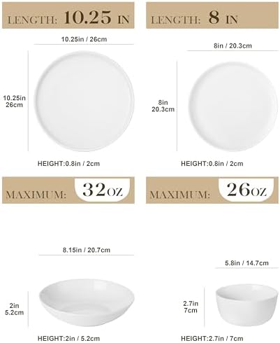 MALACASA 24-Piece Dinnerware Set for 6, White Porcelain Dishes