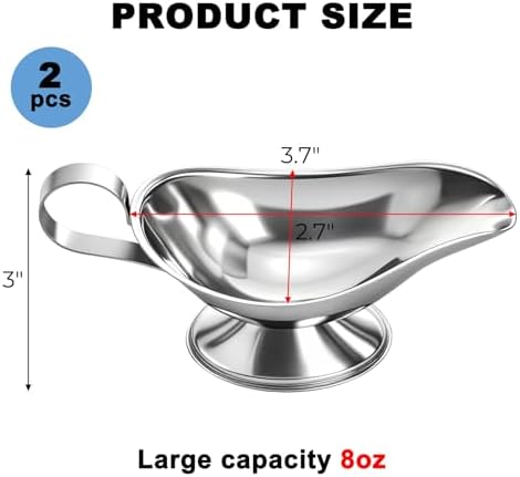 ZOOFOX Set of 2 Gravy Boat, 8 oz Stainless Steel Sauce Boat with