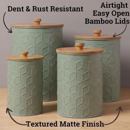 Kitchen Canisters for Countertop Set of 4, Textured Iron w/ Airtight