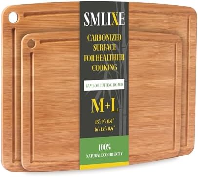 Bamboo Cutting Boards for Kitchen Set of 2, Carbonized Wood Cutting