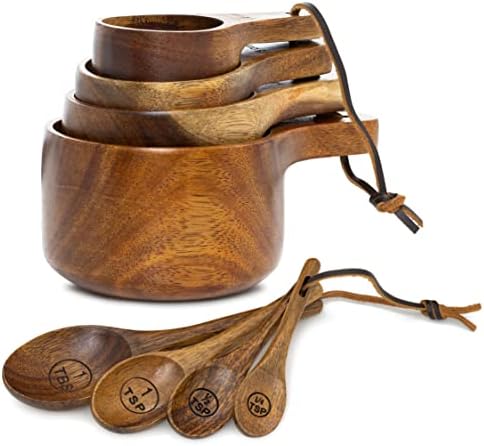 Covie Wooden Measuring Cups and Spoons Set - Cute Measuring Cups, Wood