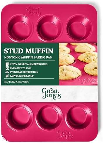 Great Jones Nonstick 12-Cup Muffin Pan (Raspberry) | Non Toxic