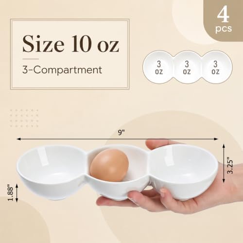 Yesland 3-Compartment Porcelain Serving Tray Set of 4-9 Inch Long