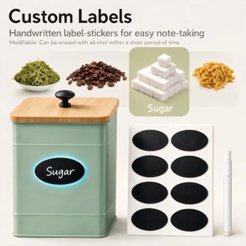 Canister Set for Kitchen Countertop, 4 Airtight Metal Canisters Sage