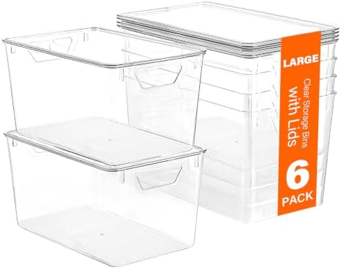 Freebat 6 Pack Clear Storage Bins with Lids, 7 Quart