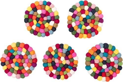 Round Felt Ball Coasters - 100% Merino Wool Table Coasters - Felt