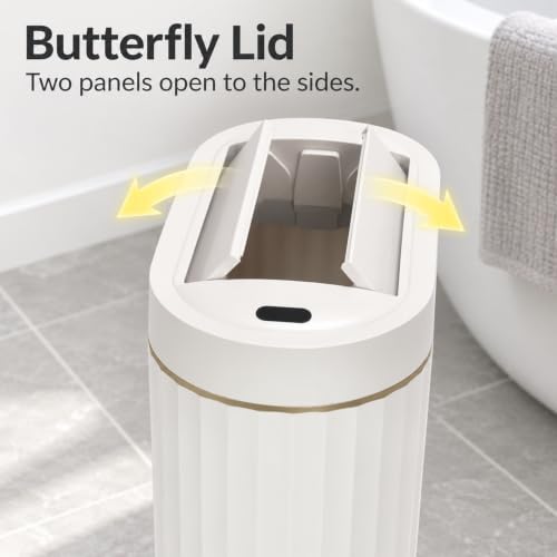 SYNCVIBE Bathroom Sensor Trash Can, 2 Gallon, White Gold