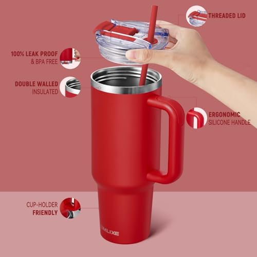 40 oz Tumbler with Handle and Straw Lid,Insulated Reusable Stainless
