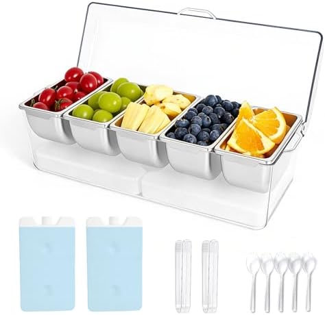 Chilled Condiment Caddy with 5 Stainless Steel Compartments