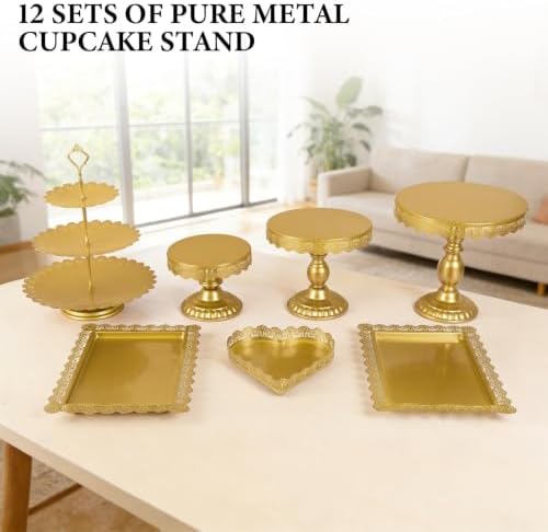 12 Set of Gold Cake Stand, Metal Gold Cupcake Stand and Bases para