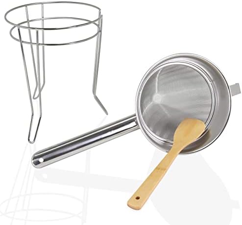 Anchy Premium 8" Chinois Fine Mesh Strainer Set with Stand & Bamboo
