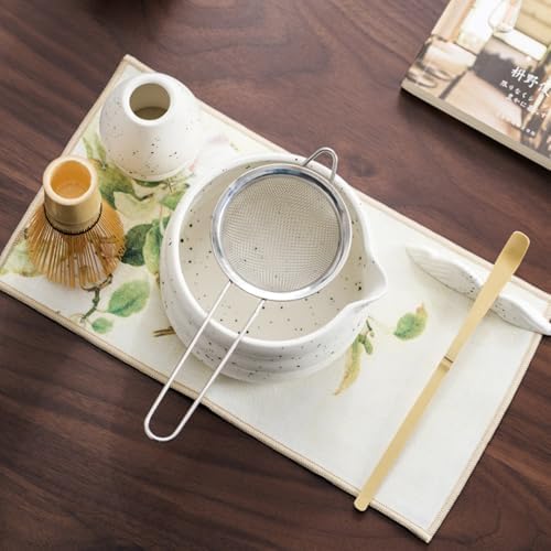 7-piece matcha kit includes matcha bowl. white speckled matcha tea set
