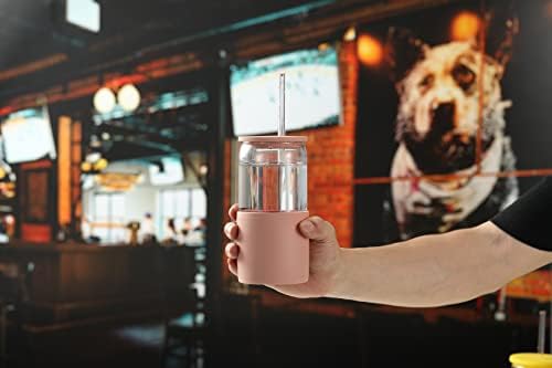 Sunseeke Glass Tumbler with Straw and Lid, 16oz Ice Coffee Cup