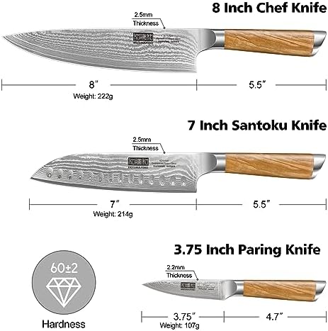 HOSHANHO 3PCS Damascus Kitchen Knife Set