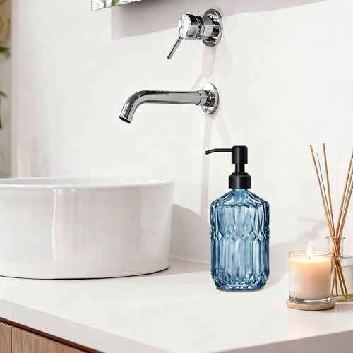 COHOSEGE 17 Oz Blue Glass Kitchen Soap Dispenser for Dish Soap, 2 Pack