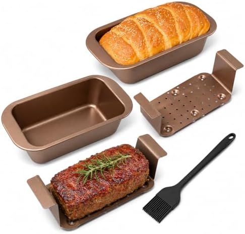 2 Pack Meatloaf Pan with Drain Tray, Nonstick Loaf Pan for Baking