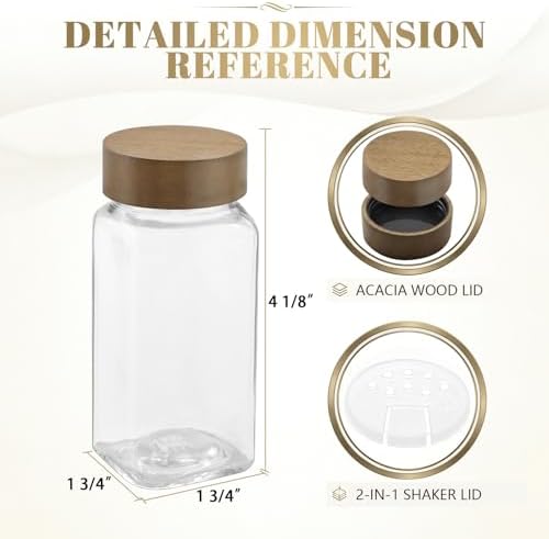 ZEHIQ 12Pcs 4oz Square Glass Spice Jars with Labels and Acacia Wood