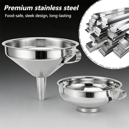 Stainless Steel Canning Funnel Set 2 Pack for Kitchen Use (Large Set)