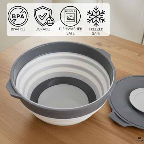 Hakan Collapsible Mixing Bowl with Lid | 3.3QT Silicone & Plastic
