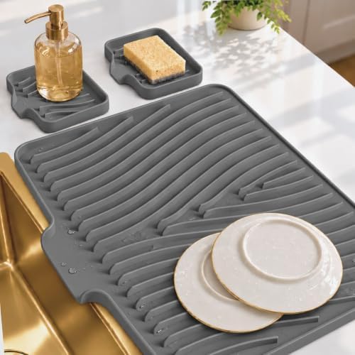 Silicone Dish Drying Mat for Kitchen Counter – Non-Slip Dish Drainer