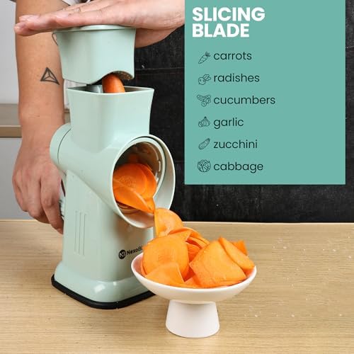 Rotary Cheese Grater, Hand Crank, 6 Stainless Steel Blades