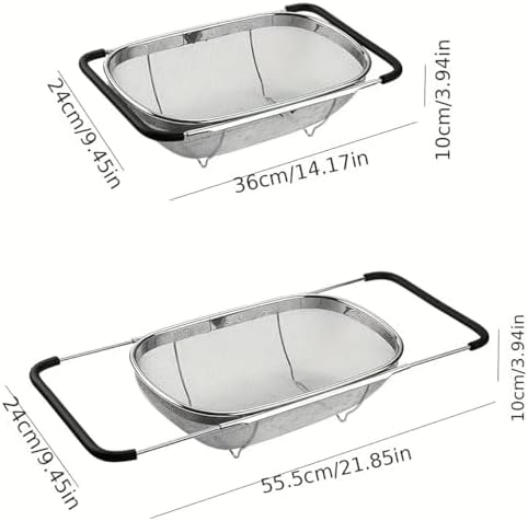 NikLye Stainless Steel Over the Sink Colander Basket with Expandable
