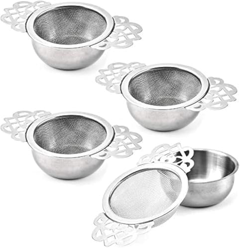 4 Set Tea Strainers with Drip Bowls Loose Leaf Tea Strainers