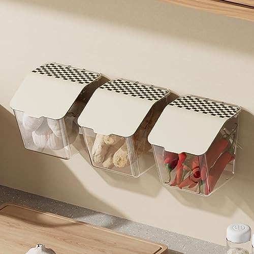3 Pack Wall Mounted Garlic Container, Transparent Kitchen Food Storage