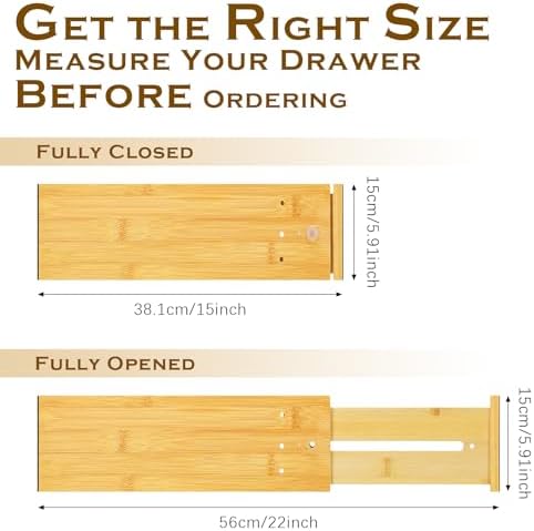 DoubleFill 4 Pcs 6 Inch High Drawer Dividers 15"-22" Adjustable, Wood