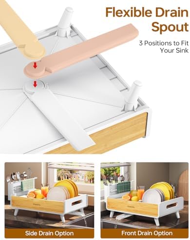 Urackify Bamboo Dish Drying Rack, White