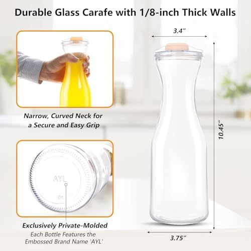 Set of 4 Glass Carafes with Flip Top Lids (40 Oz) – Clear Glass Water