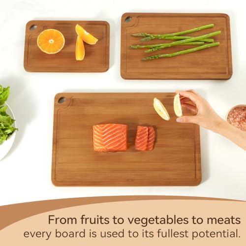 Bamboo Cutting Board Set for Kitchen, 3 Piece Reversible Chopping