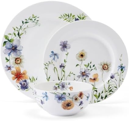 Mikasa Audrina Water Color Flowers Bone China Lightweight Chip Resistant 12 Piece Dinnerware Set, Service for 4, White