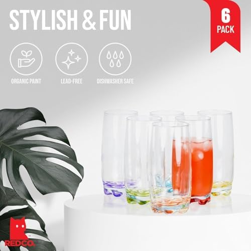 Vibrant Splash Water, Beverage Highball Glasses, 13.25 Ounce - Set of