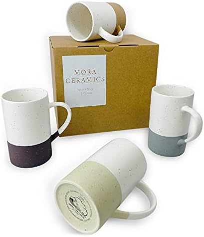 MORA Ceramics 12oz Coffee Mug Set of 4 - Ceramic Tea Cups with Handle