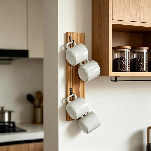 Yohsnor Coffee Mug Wall Rack - Stylish Wooden Cup Holder &
