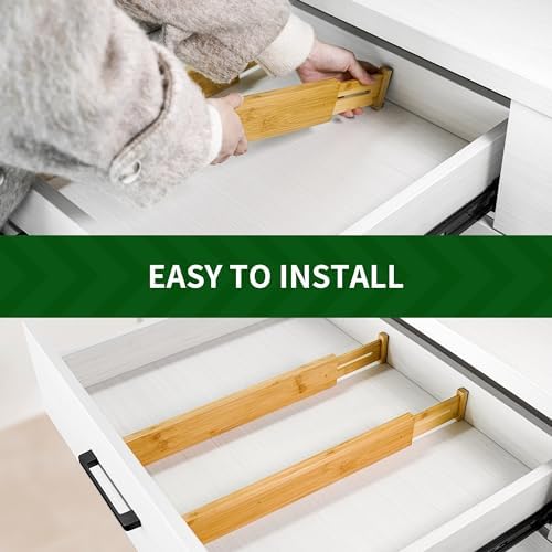 VaeFae 6-Pack Adjustable Bamboo Drawer Dividers, Expandable Drawer