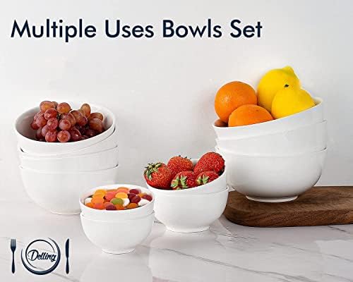 DELLING 22 Oz Ceramic Cereal Bowls Set of 6, White Porcelain Soup