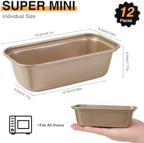 12PCS Mini Loaf Pans for Baking Bread, 6 x 3 x 2 Inches Small Banana
