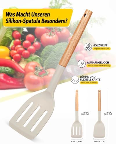 BUNDLEPRO Silicone Spatula, Solid & Slotted Turner, BPA-Free, 2 Pack