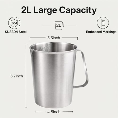 KSENDALO 64Oz/8Cup Stainless Steel Pitcher (SUS304), 2 Liter Metal