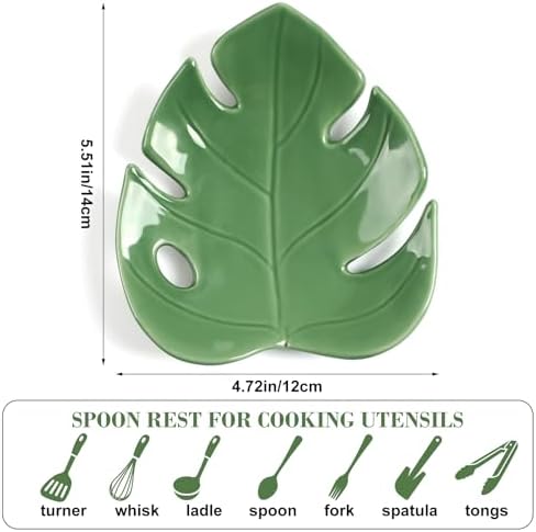 Honeydak Ceramic Spoon Rest Monstera Leaf Kitchen Holder, Xmas
