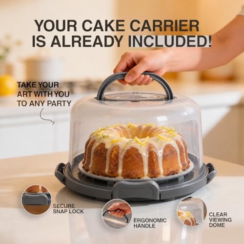 10in Buntz Cake Pan Non Stick & 12in Cake Carrier with Lid-Handle