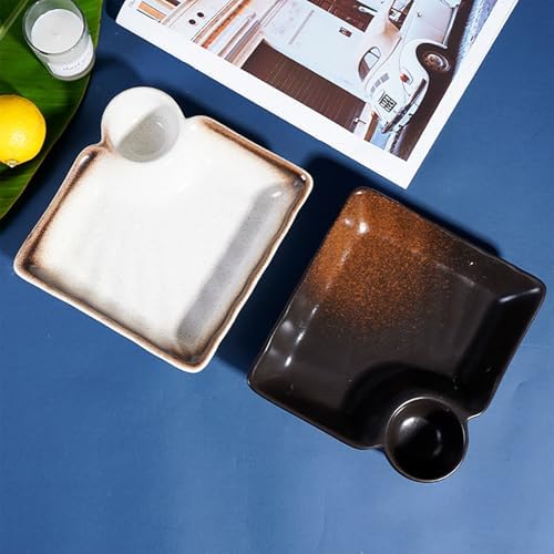 Ceramic Dumpling Plate with Dipping Saucer, Sushi Dish, Serving Dish