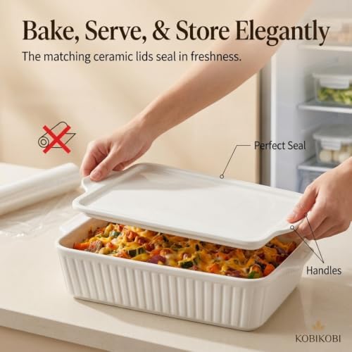 Rectangular Ceramic Baking Dish Set with Lids