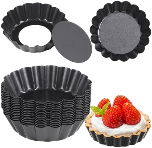 Homaisson 16 PCS Mini Removable Bottom Tart Pans, 3 in Nonstick Carbon
