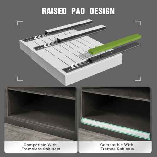 Seinloes 4 Pack Expandable Pull Out Cabinet Organizer 21"Deep With Raising Pad for Framed Cabinets,Upgrade 3 Slide Rails Slide Out Drawers,No Drill Roll Out Shelves,Adjustable Width 12.1"-20.4" White