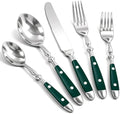 Vintage Silverware Set Service for 4, Flatware Set with Green Bakelite