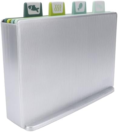 Plastic Cutting Board Set, Color Coded Non Slip 4 Piece with Storage
